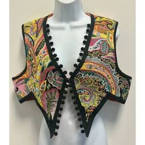 NEW ETRO women's paisley beaded embroidered vest in black multi